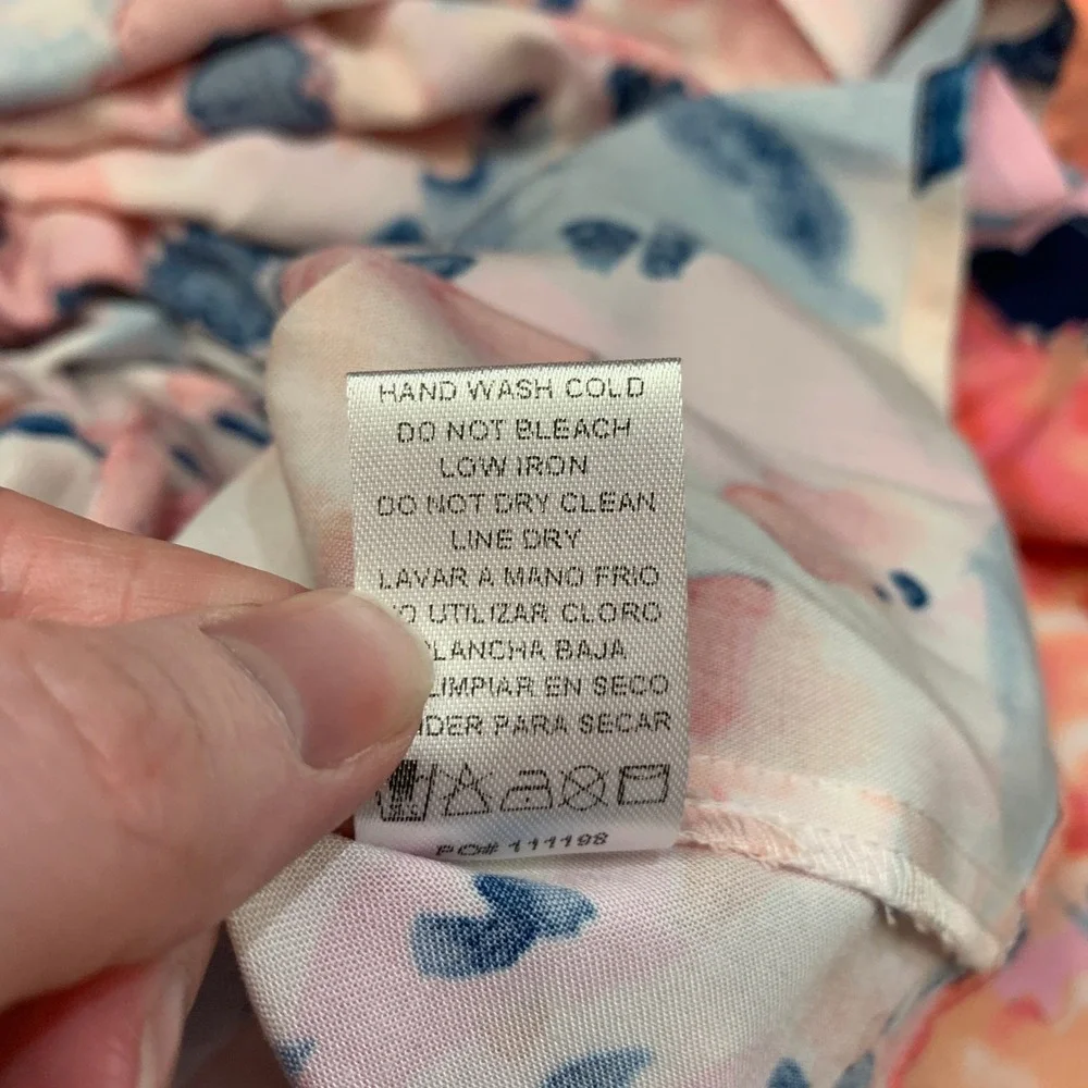 Staccato Pink Blue Floral Tiered Halter V-Neck Rayon Dress Size Large‎ 71397A